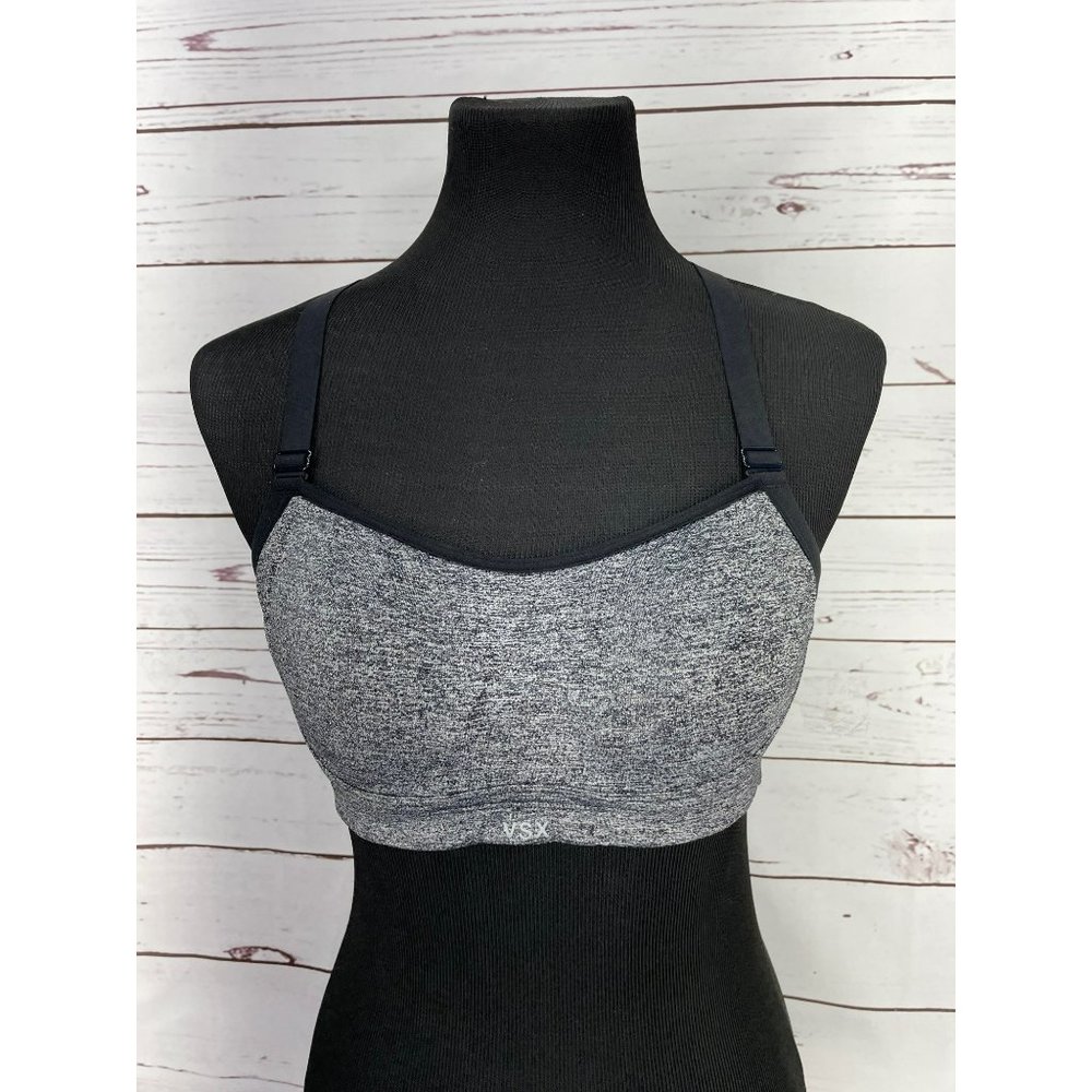 Victoria's Secret VSXSPORT Women's Black Grey Padded Cross Back Sports Bra Size